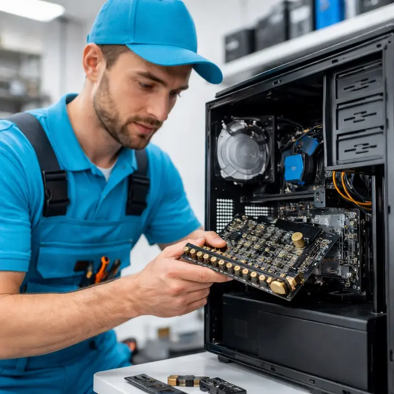 Мастер устанавливает звуковую карту на ПК в Липецке